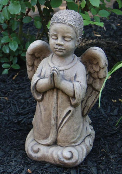 African American Boy Praying Angel Memorial Garden Sculpture Statue